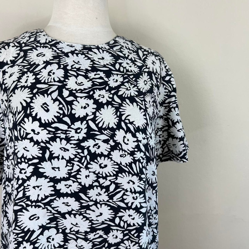 vintage 90s art print silk jacquard shirt daisy top boho secretary chic blouse - Picture 4 of 8